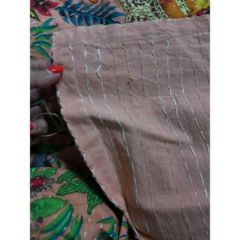 Peach Frida Kahlo boho cotton quilt‎ throw 90